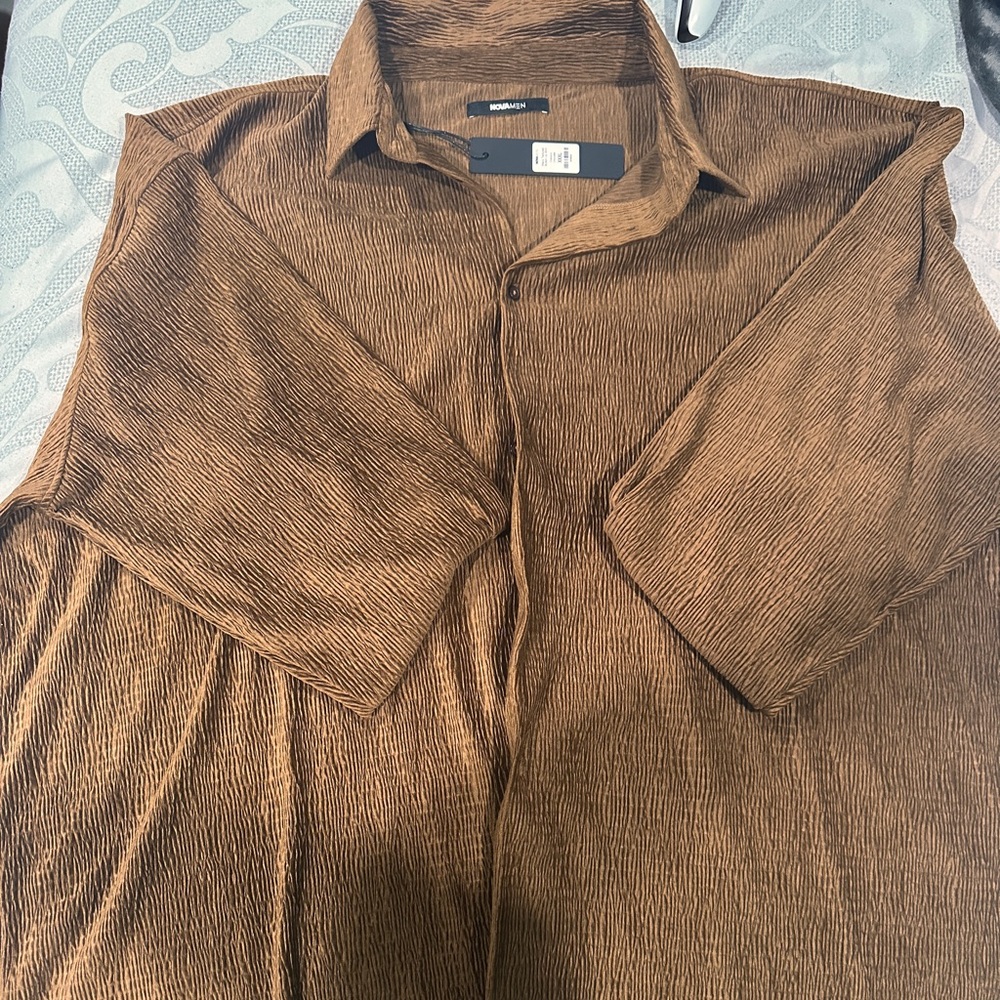 Men’s Oversized Wavy Textured Button-Up Shirt  Casual & Trendy Nova Men Top
